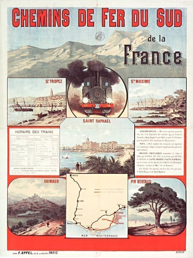 Chemins de fer du sud de la France. St Tropez, St Raphaël, Ste Maxime. Horaire des trains... anonyme