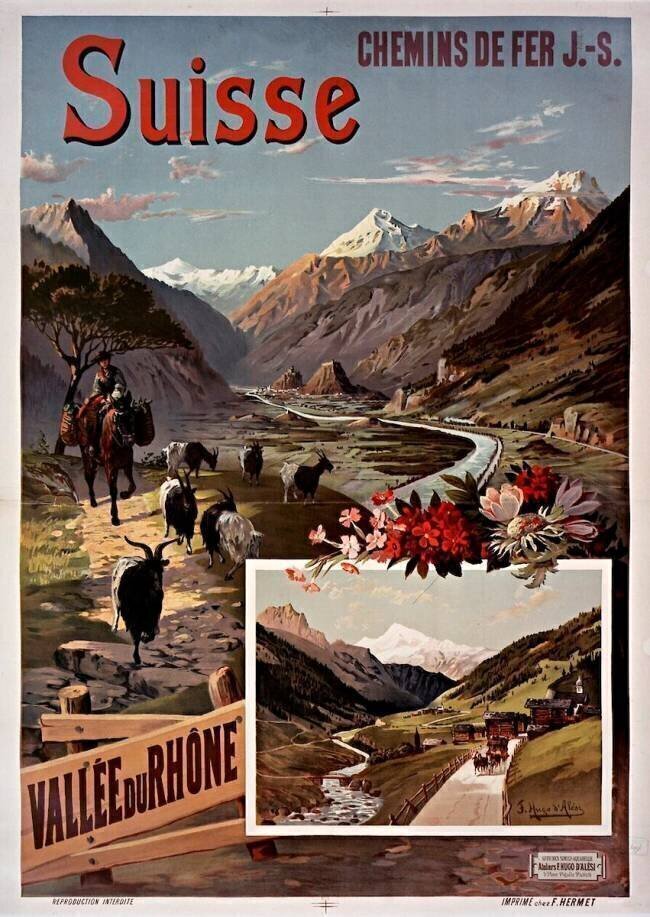 Chemins de Fer J.S. [Jura-Simplon]. Suisse. Vallée du Rhöne. Hugo d'Alesi