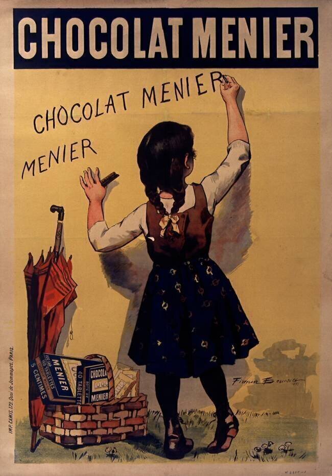 Chocolat Menier, fillette écrivant sur un mur Firmin Bouisset