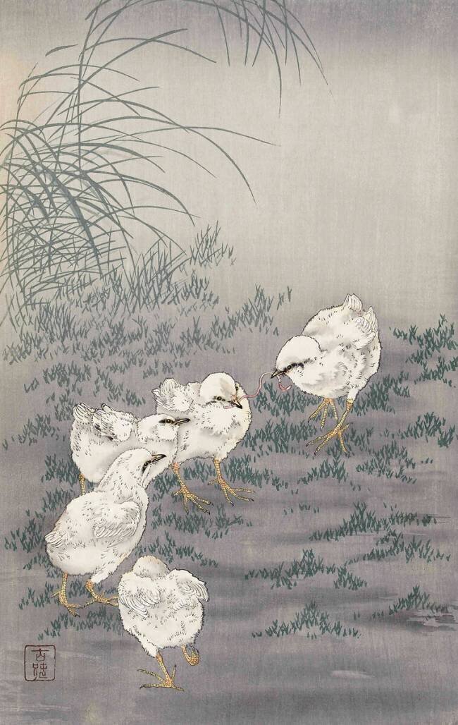 Cinq poussins Ohara Koson