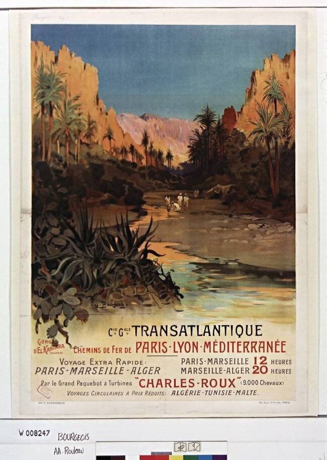 C[ompagn]ie g[énér]ale transatlantique, chemins de fer de Paris Lyon Méditerranée, Gorges d'El Kantara Eugène Victor Bourgeois