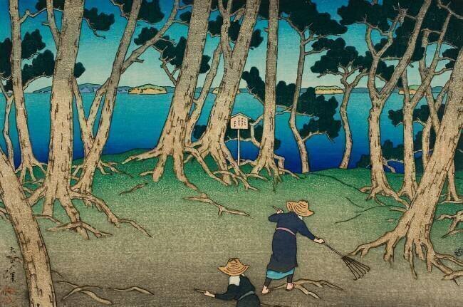 Île de Katsura, Matsushima (Matsushima Katsurashima), de la série "Souvenirs de voyage, première série (Tabi miyage dai isshu)". Hasui Kawase