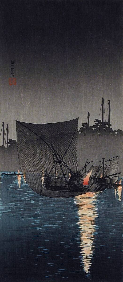 Île de Tsukuda, filets de pêche de nuit Takahashi Hiroaki