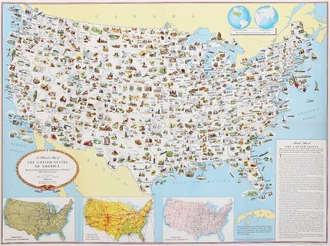 États-Unis, carte illustrée anonyme