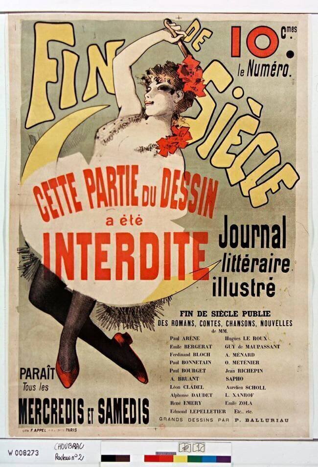 Fin de siècle, journal illustré, littéraire..., parait tous les mercredis et samedis . " Cette partie du dessin a été interdite " Alfred Choubrac