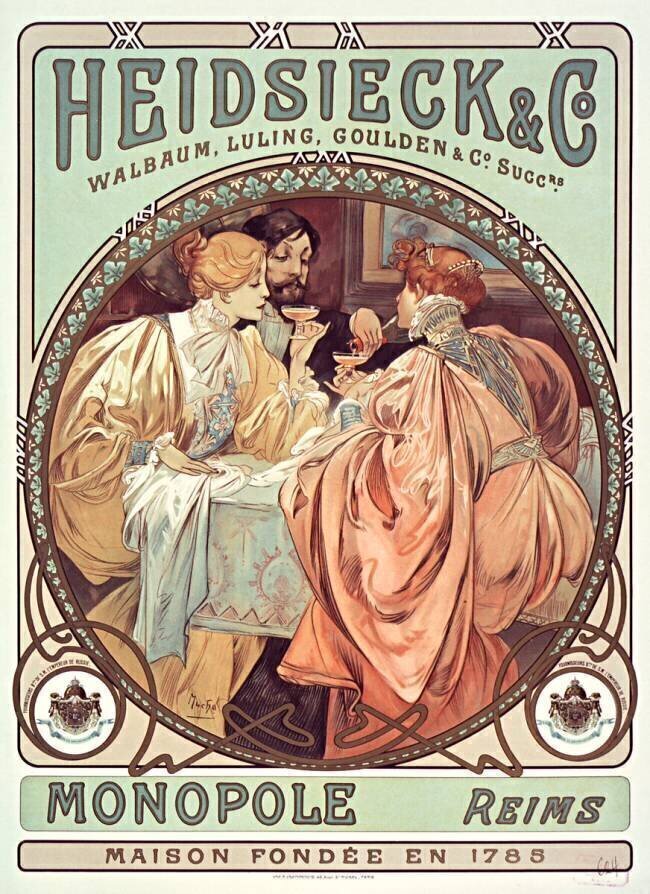 Heidsieck & Co, monopole Reims Alfons Mucha
