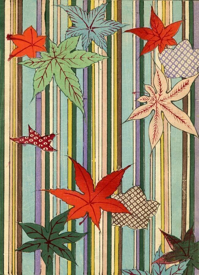 Illustration of Autumn Leaves on a Striped Background anonyme
