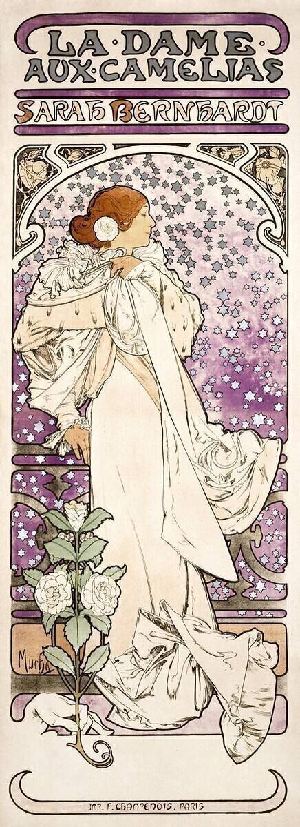 La Dame aux Camélias. Sarah Bernhardt au théatre de La Renaissance Alfons Mucha