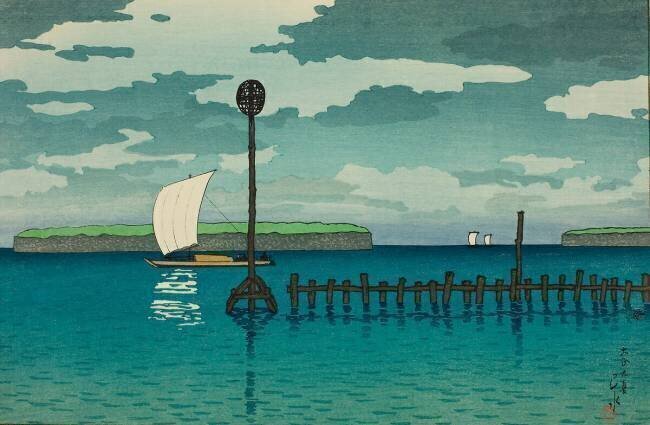 Le Shinagawa Offing (Shinagawa oki), de la série "Douze Scènes de Tokyo (Tokyo junidai)". Hasui Kawase