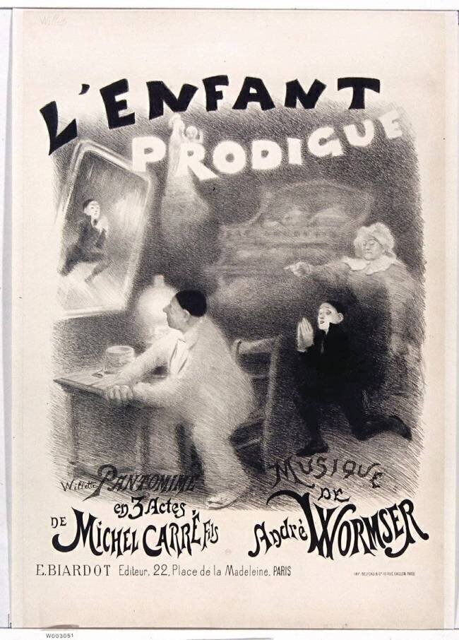 L'Enfant prodigue. Pantomime en 3 actes de Michel Carré fils. Musique de André Wormser. E. Biardot éditeur 22 Place de la Madeleine Paris Adolphe Léon Willette