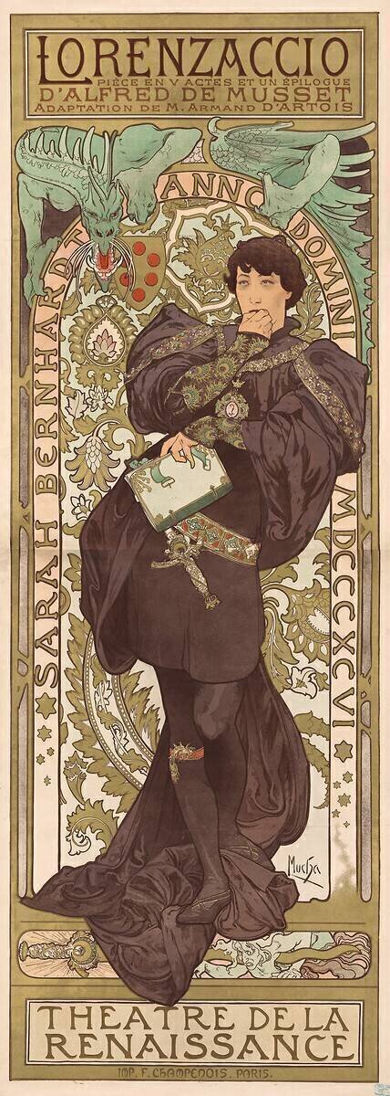 Lorenzaccio d'Alfred de Musset, avec Sarah Bernhardt Alfons Mucha