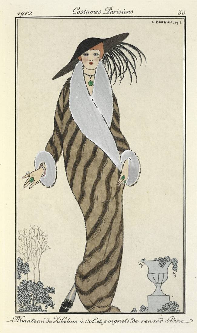 Manteau de Libeline à col et poignets de renard blanc George Barbier