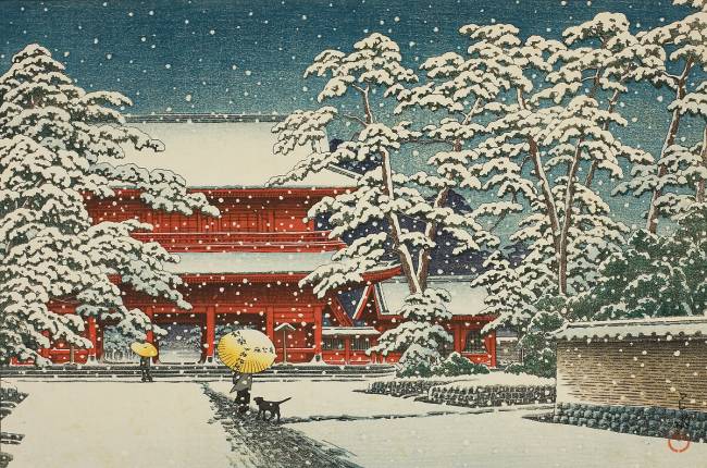Neige au Temple Zojoji, Décembre 1929 Hasui Kawase