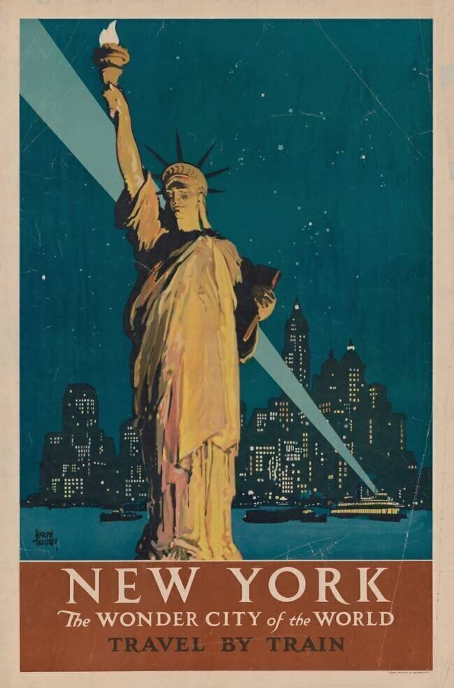 New York, the wonder city of the world Travel by train Adolph Treidler