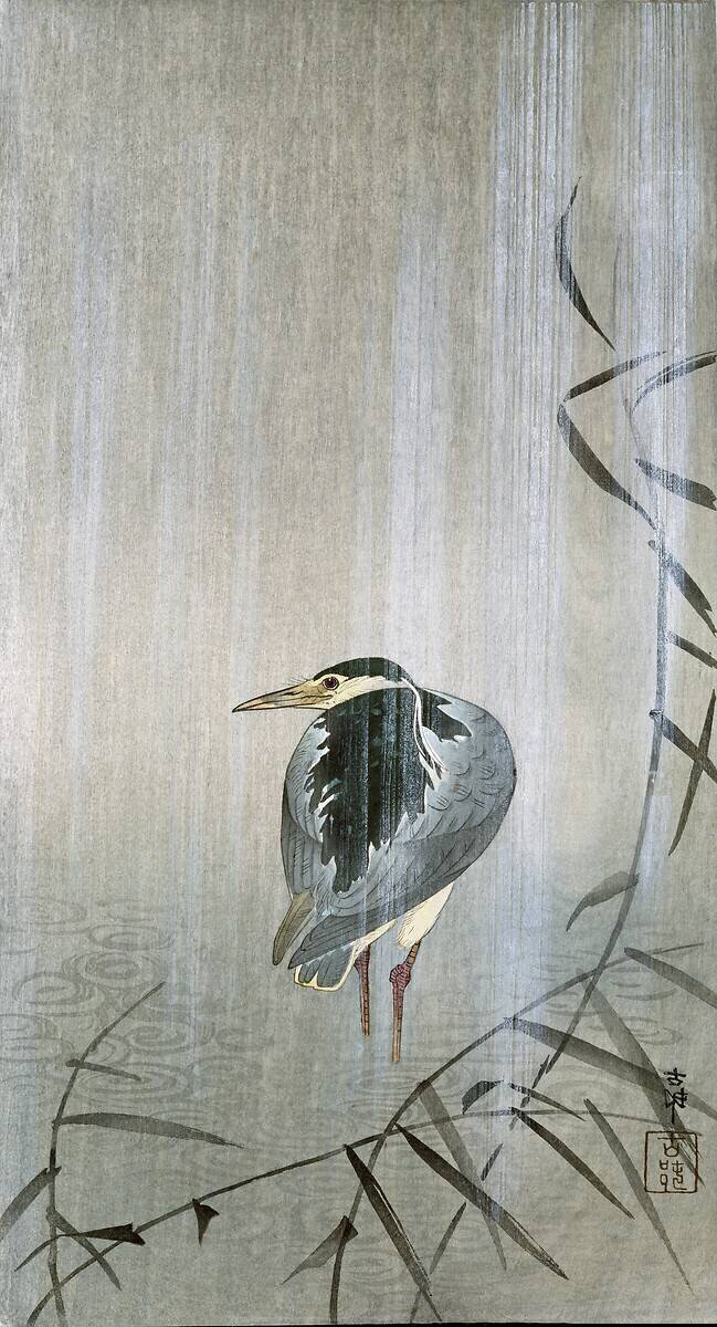 Oiseau sous la pluie Ohara Koson