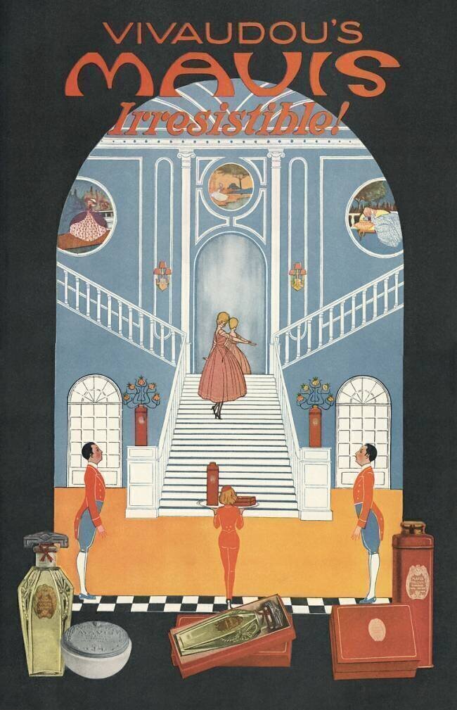 Perfume Ad With a Woman Descending the Staircase of a Mansion anonyme