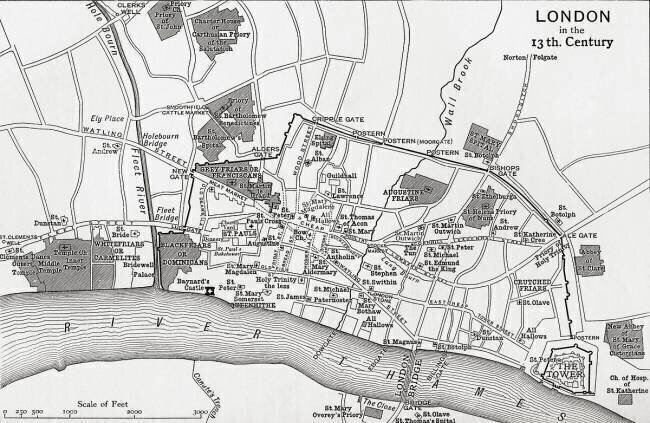 Plan de Londres au XIIIe siècle Ecole anglaise