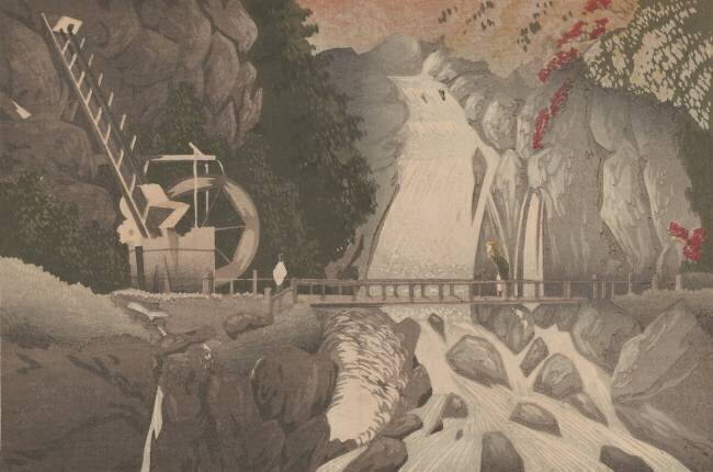 Pont Man'nen à la source de la source chaude Sokokura à Hakone Kiyochika Kobayashi