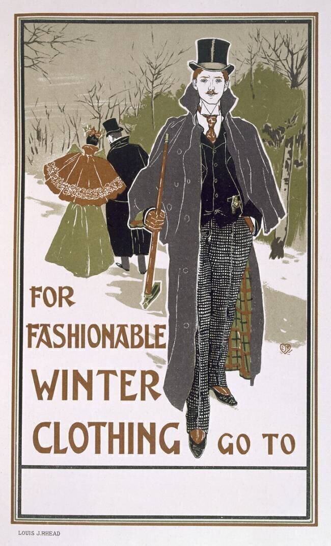 Projet de conception d'affiche pour une entreprise de vêtements d'hiver Louis John Rhead