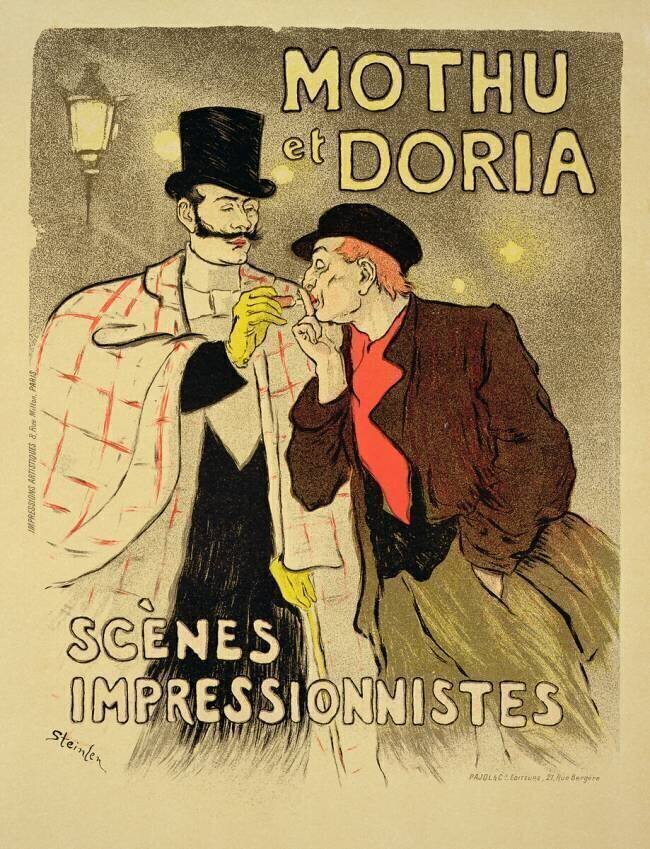 Reproduction d'une affiche publicitaire «Mothu et Doria» dans des scènes impressionnistes Théophile Alexandre Steinlen