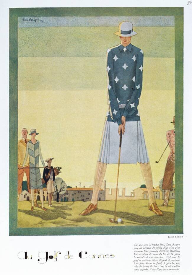 Robe de golf par Jane Regny, plaque de mode du magazine “Femina” Léon Benigni