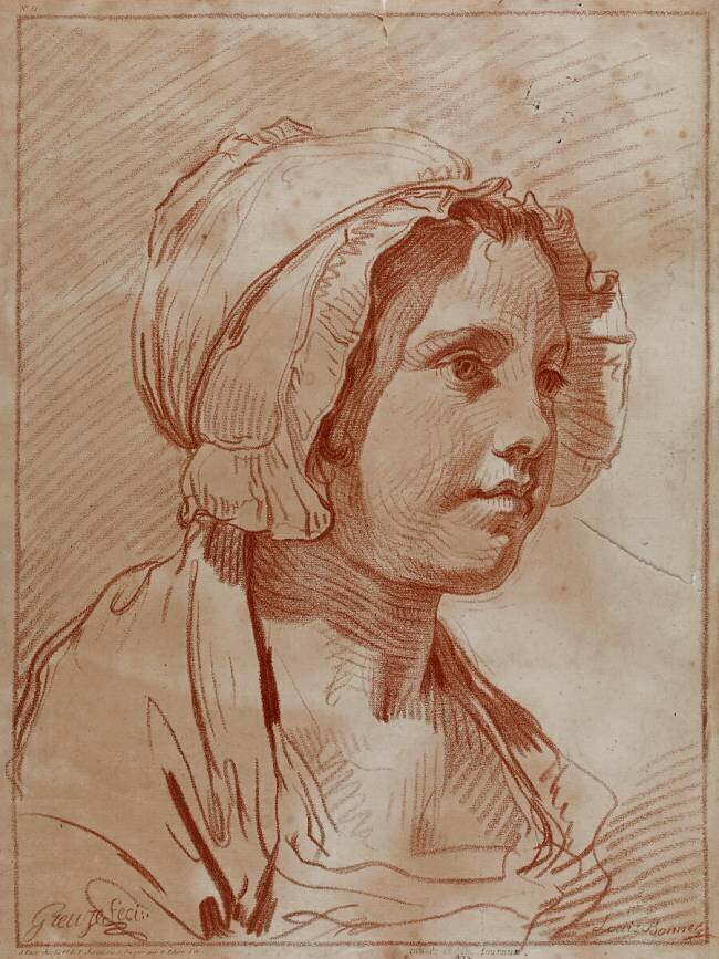 Tête de jeune fille coiffée d'un bonnet Jean-Baptiste Greuze
