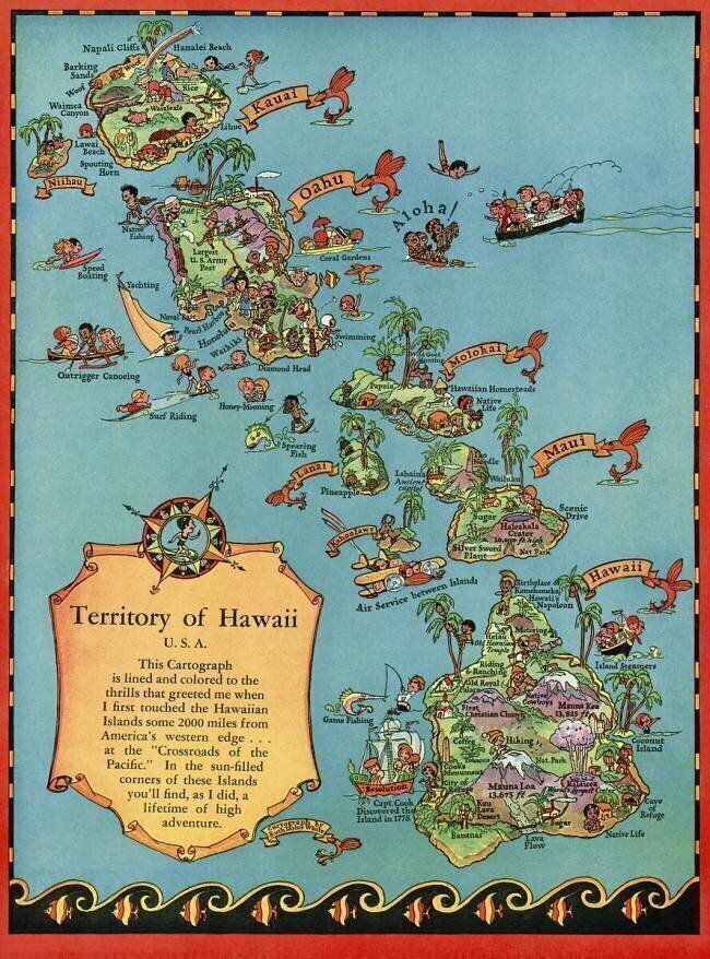 Vintage Tourist Map of Hawaii anonyme