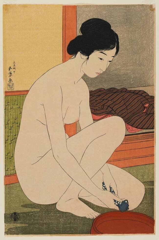 Woman Bathing, Taisho era, October 1915 Goyo Hashigushi