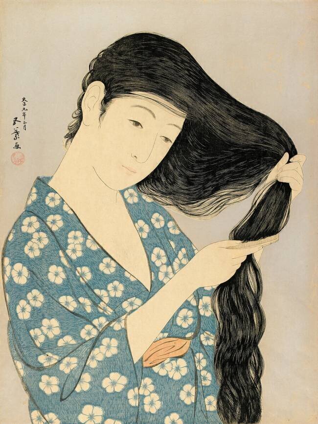 Woman Combing Her Hair, Taisho era, March 1920 Goyo Hashigushi