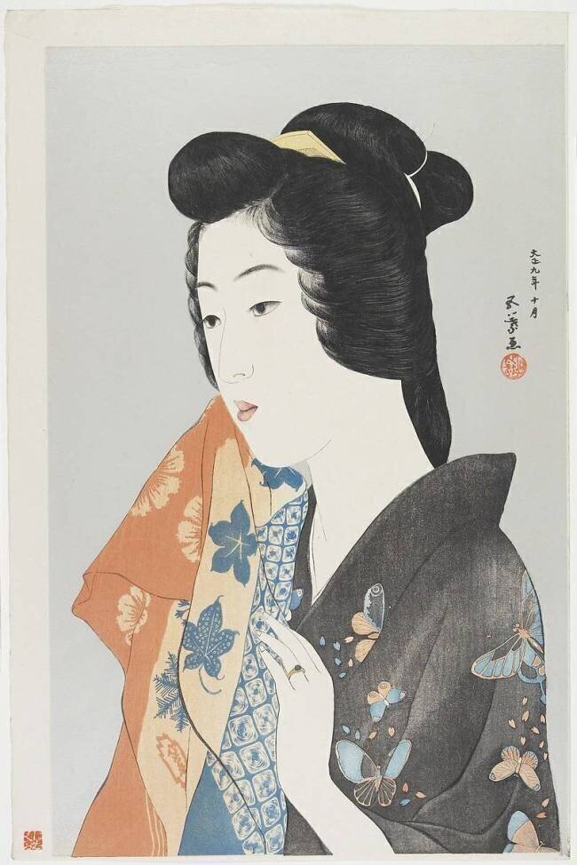 Woman Holding Towel, October 1920 Goyo Hashigushi
