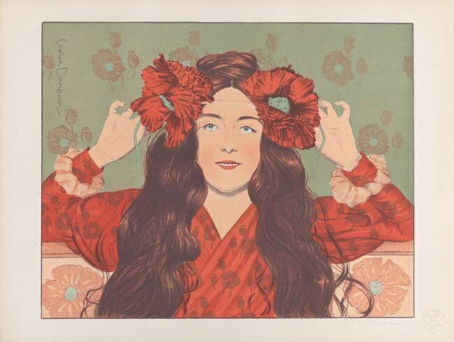 Woman with poppies Gaston Darbour
