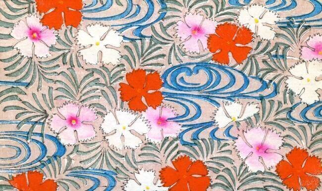 Woodblock Print of Carnation Flowers anonyme