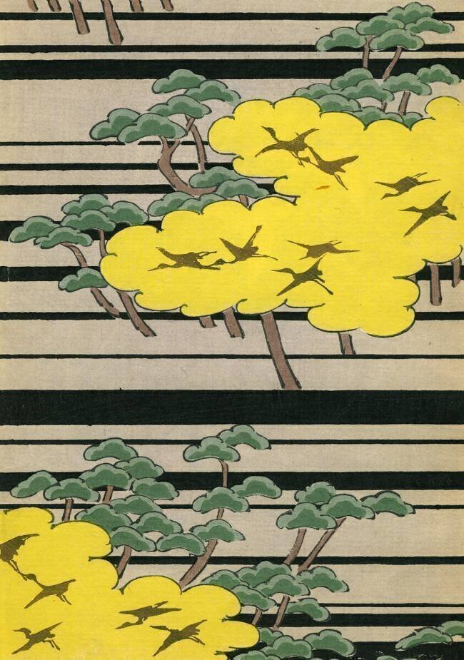 Yellow and Green Trees with Cranes anonyme