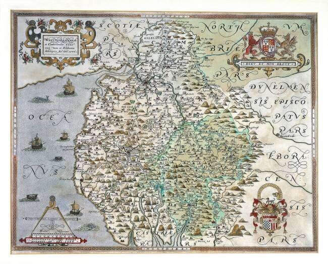 Une carte de Westmorland et Cumberland Christopher Saxton