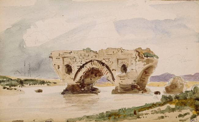 Album du Maroc : paysage, un pont arabe Eugène Delacroix