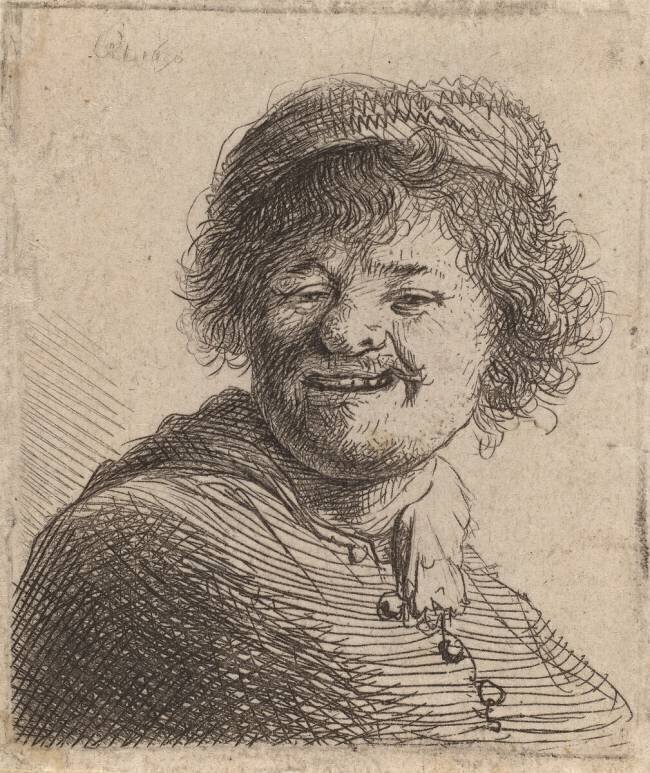 Autoportrait dans une casquette riant Rembrandt