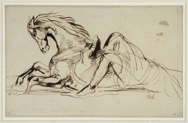 Cheval renversant son cavalier sortant de l'eau Eugène Delacroix