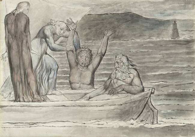 Dante et Virgile dans la yole de Phlegyas sont salués par Filippo Argenti William Blake