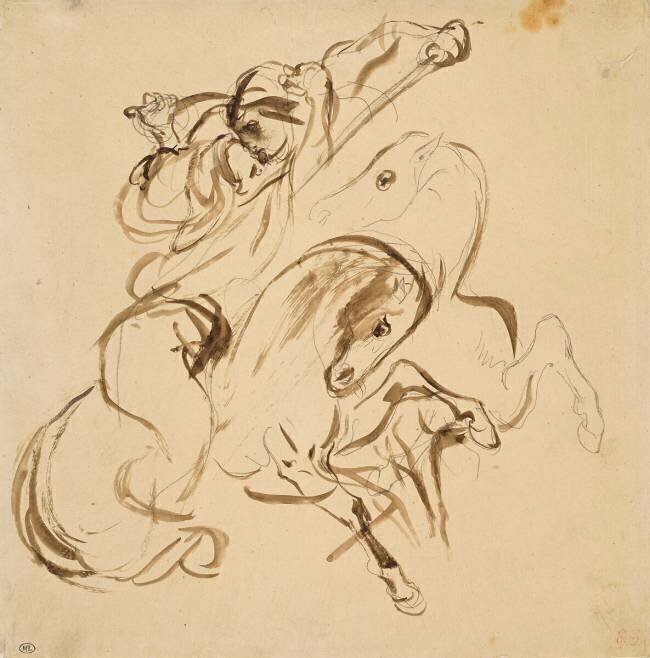 Deux cavaliers orientaux combattant Eugène Delacroix