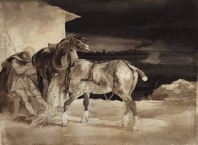 Deux chevaux et un palefrenier endormi Théodore Géricault