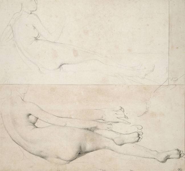Deux Dessin pour L'Odalisque de la Galerie Pourtalés Jean-Auguste-Dominique Ingres