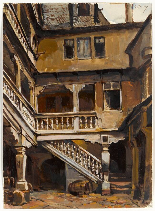 Escalier d'une cour à Francfort Eugène Isabey