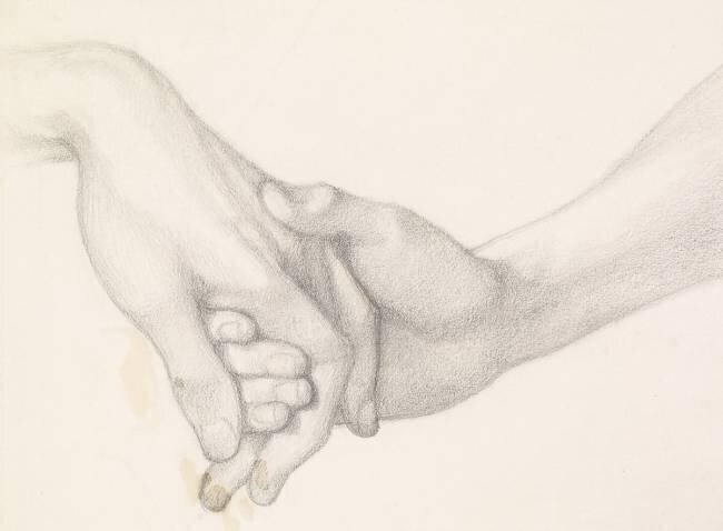 Étude de Dante tenant la main de l'amour Dante Gabriel Rossetti