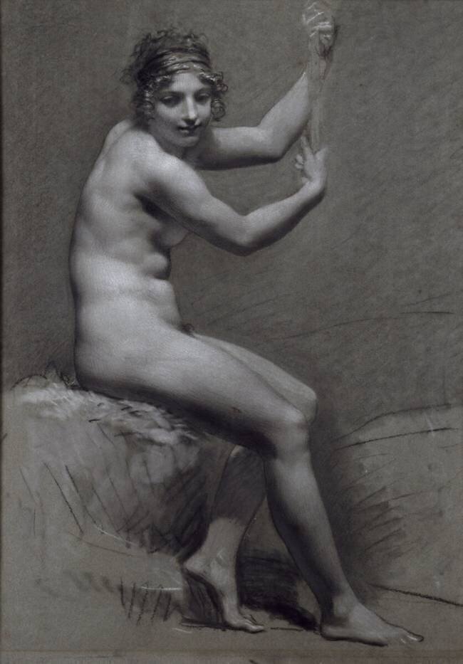 Etude de femme assise à droite, les bras levés Pierre Paul Prud'hon