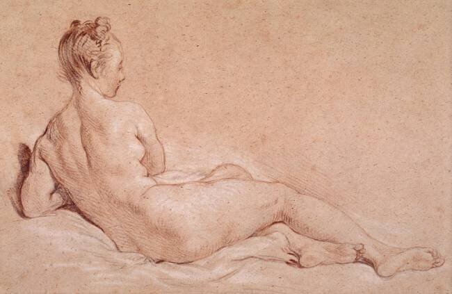Femme nue couchée vue de dos François Boucher