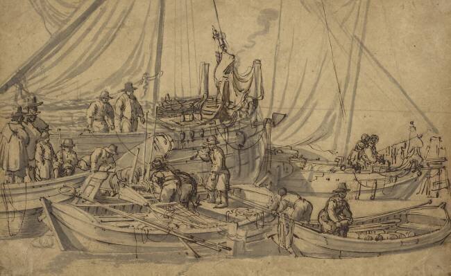 Figures à bord des petits navires marchands Willem van de Velde le Vieux