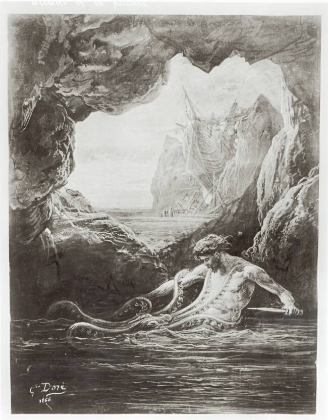 Gilliatt aux prises avec la pieuvre géante Gustave Doré