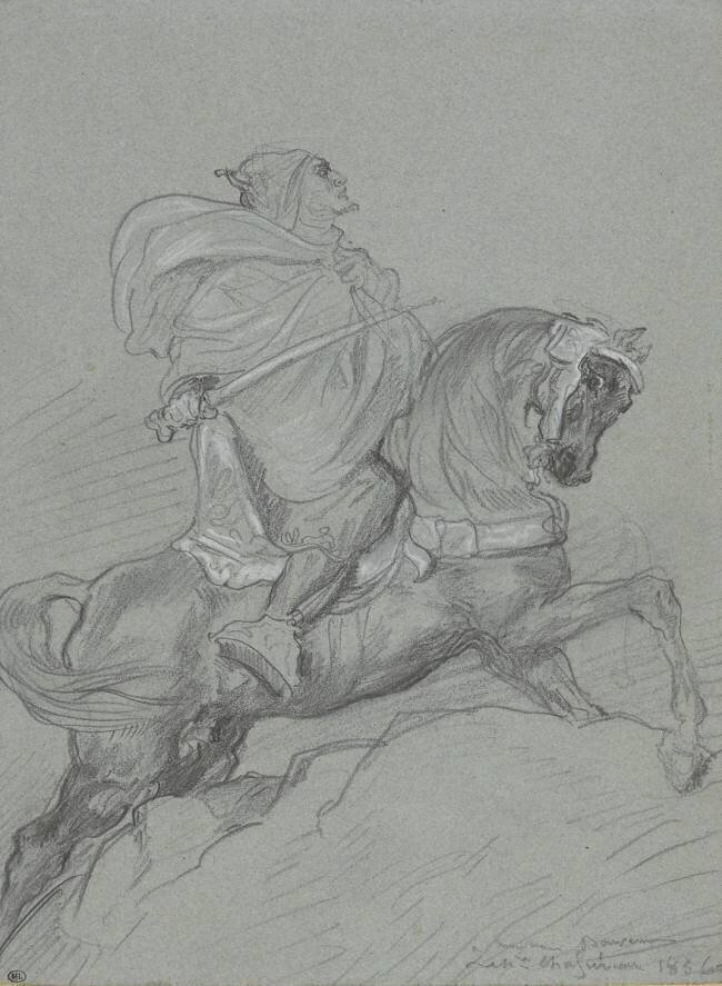 Guerrier arabe à cheval, le sabre à la main, de profil à droite Théodore Chasseriau