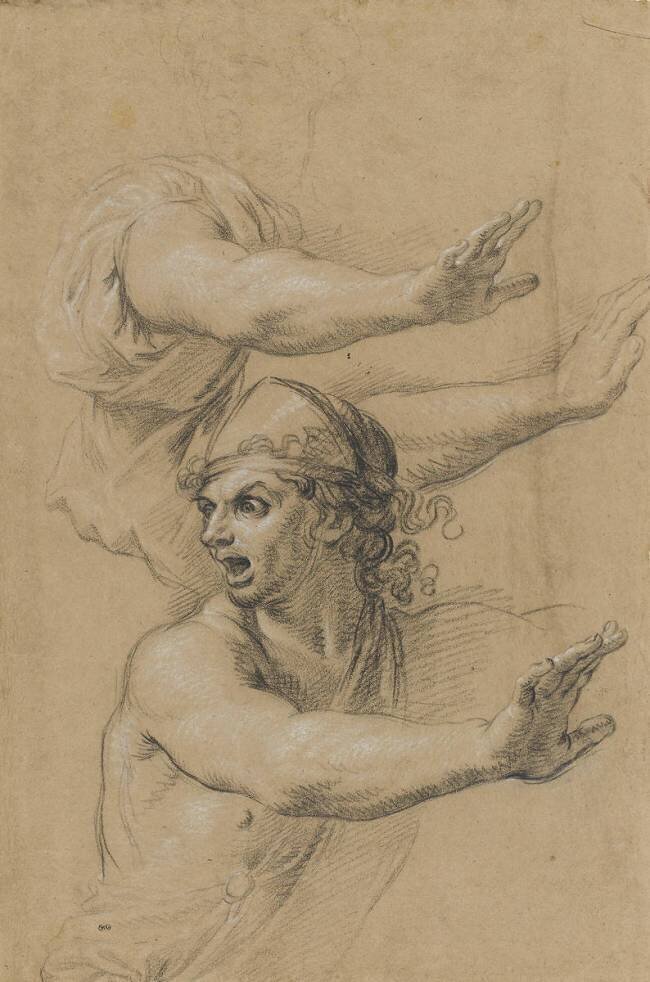 Homme à mi-corps, regardant derrière lui; reprises Charles Le Brun