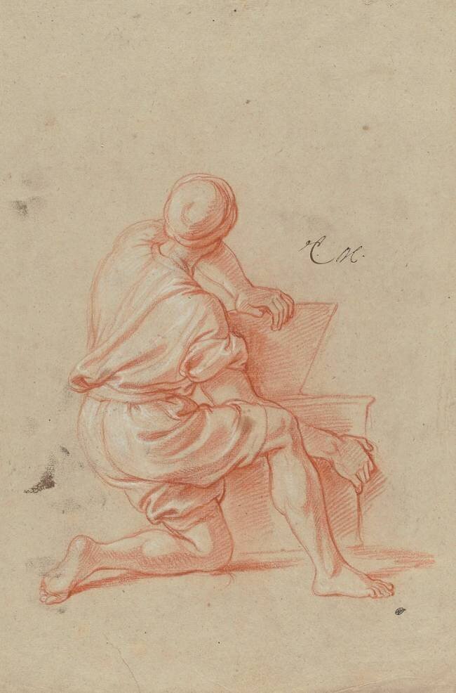 Homme vu de dos, un genou à terre Charles Le Brun